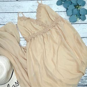 Active USA Butterscotch Crochet Lace Chiffon Maxi Dress